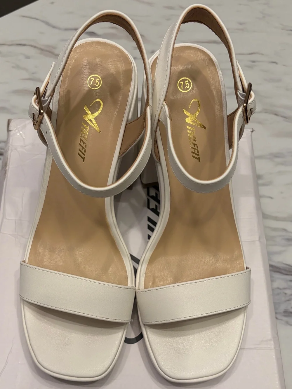 Athlefit White Platform Chunky Heel Sandals Women's US Size 7.5